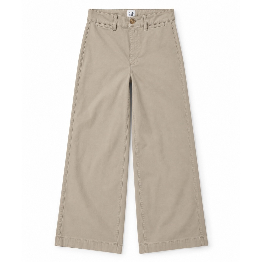 Gap High Rise Stride Ankle Pants Women 4 Wide Leg Khaki Cotton Minimalist Preppy
